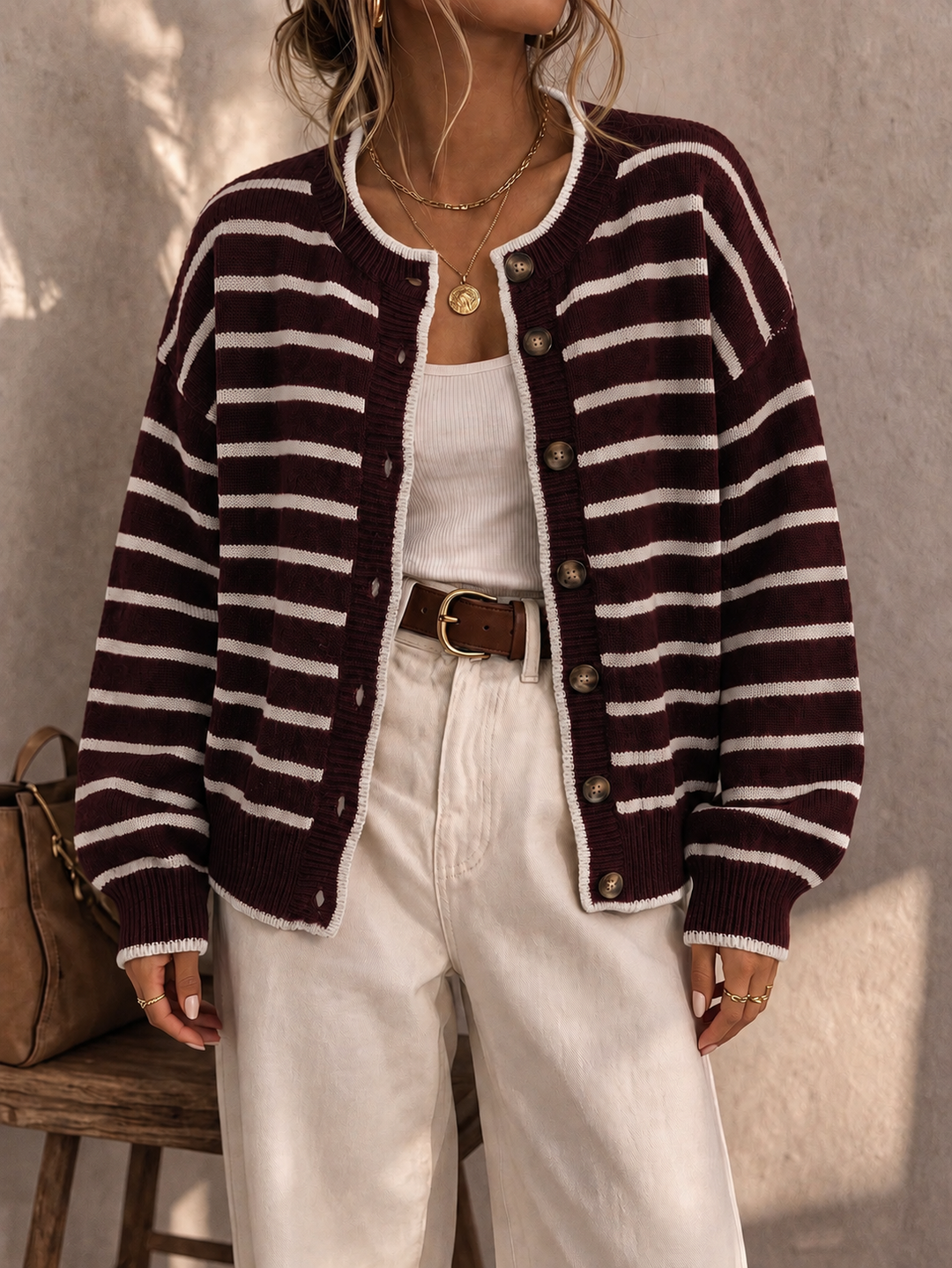 Mabel | Striped Knit Cardigan for Women