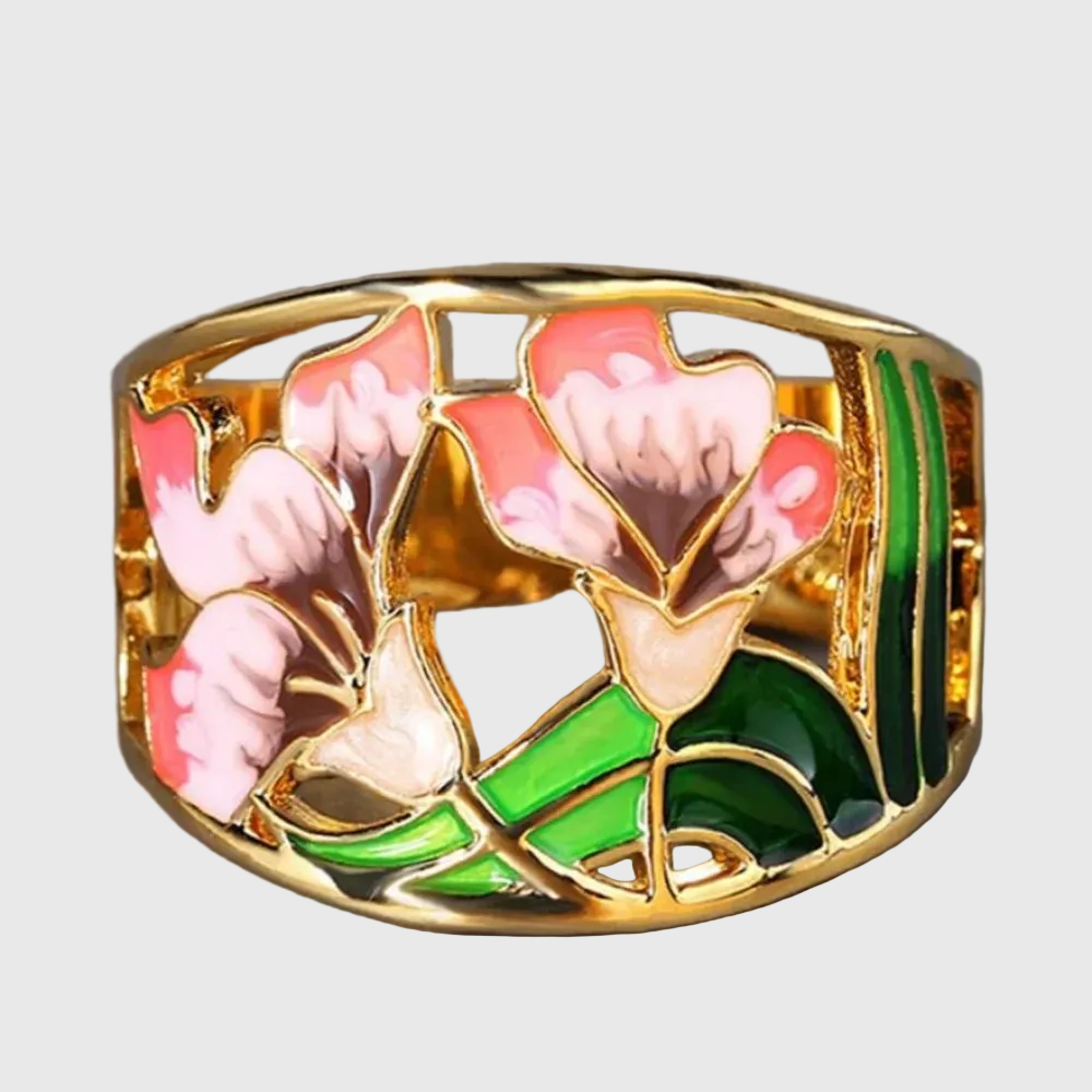 Retro Gold Enamel Flower Ring