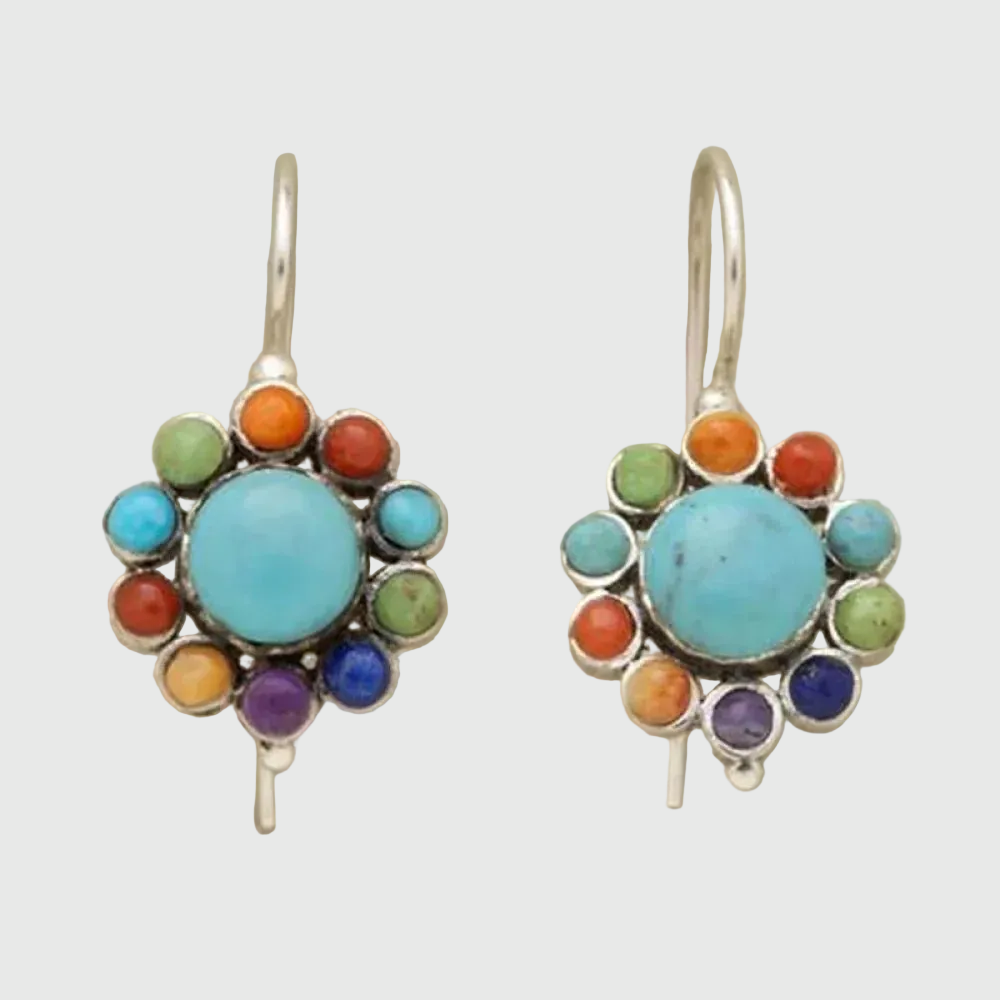 Multicolored Round Earrings in Turquoise