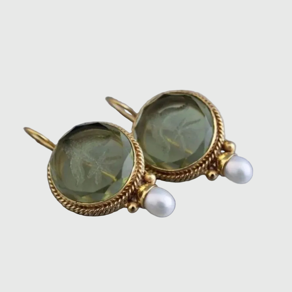 Vintage Round Green Stone Earrings
