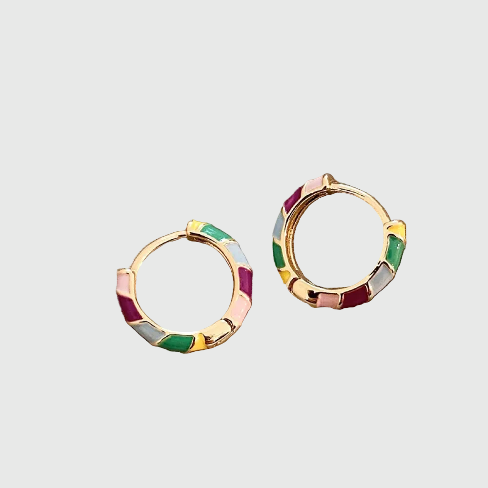 Elegant Gold Earrings with Colorful Enamel