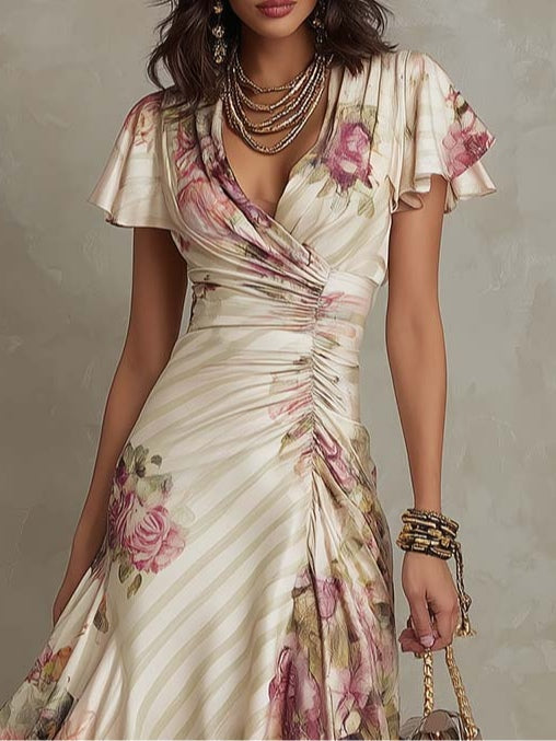 Vivienne | Floral Satin Midi Dress