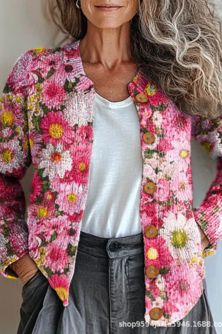 Petronella™ | Floral Patchwork Knit Cardigan