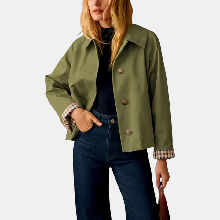 Sadie™ | Cropped Trench Coat Lapel Button Front Jacket