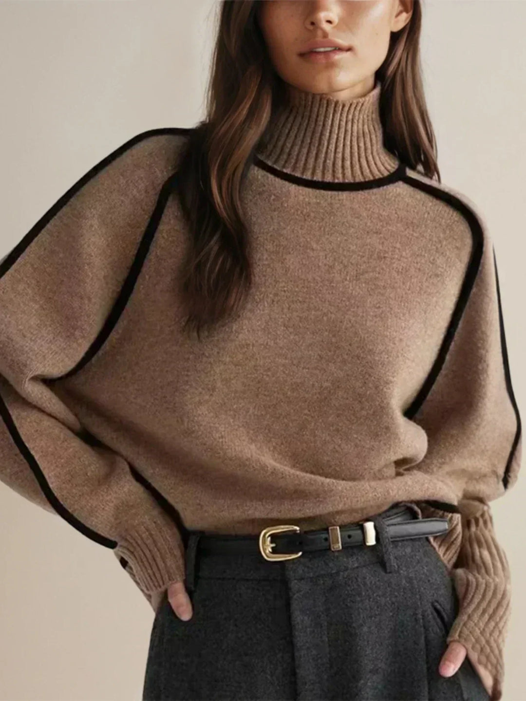 Eva | Women's Piped Turtleneck Sweater