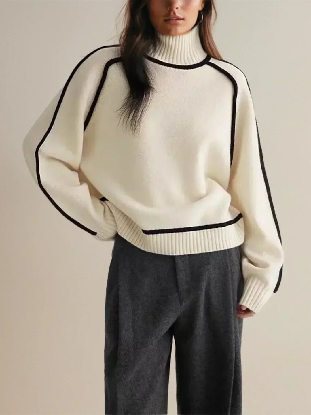 Eva | Women's Piped Turtleneck Sweater