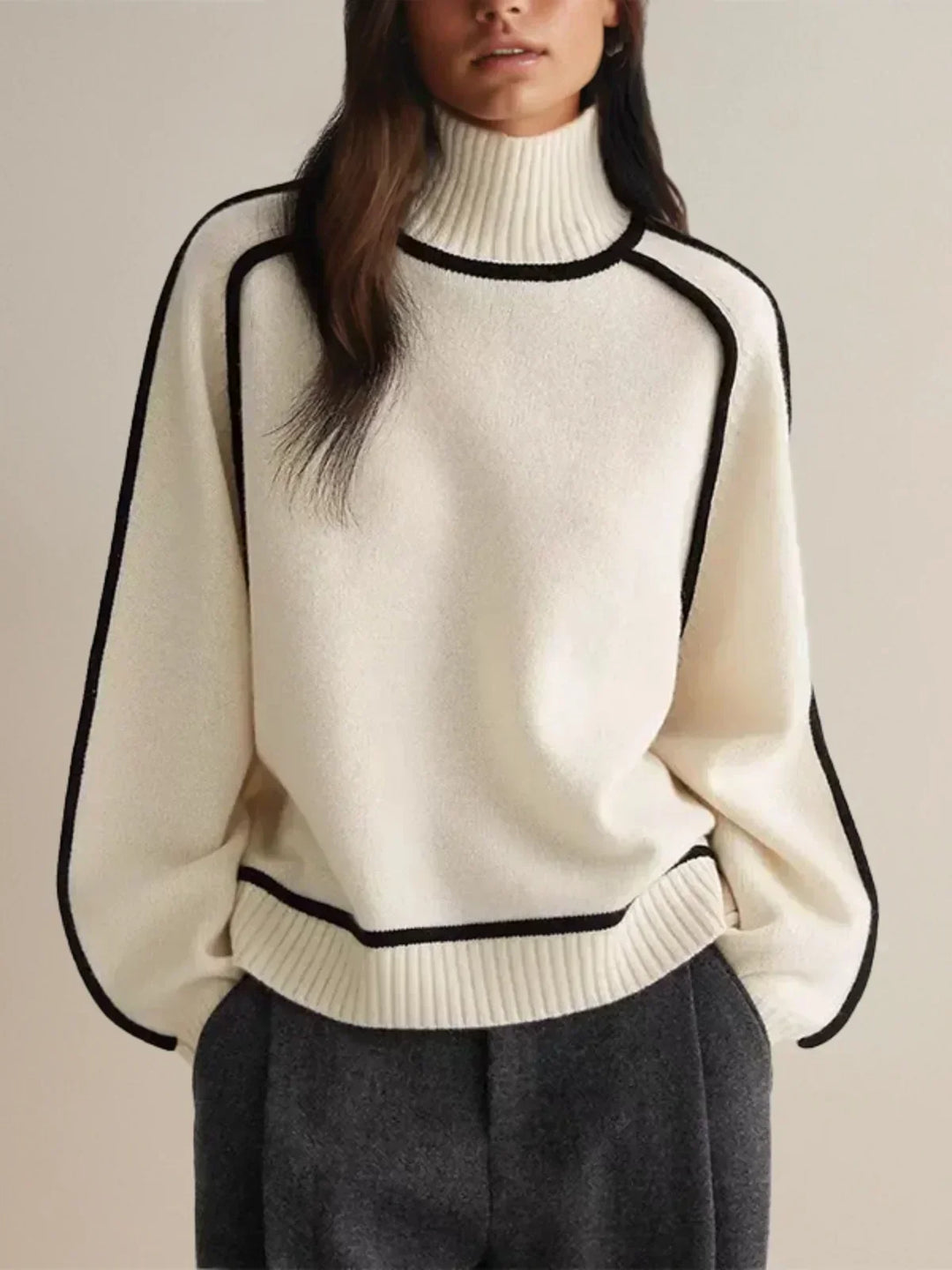 Eva | Women's Piped Turtleneck Sweater