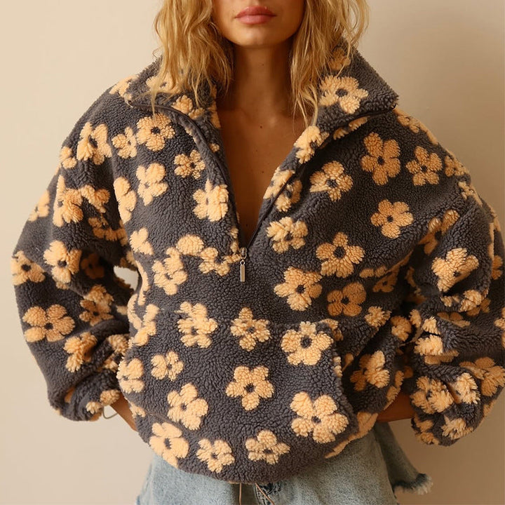 Lydia | Floral Quarter Zip Sweater
