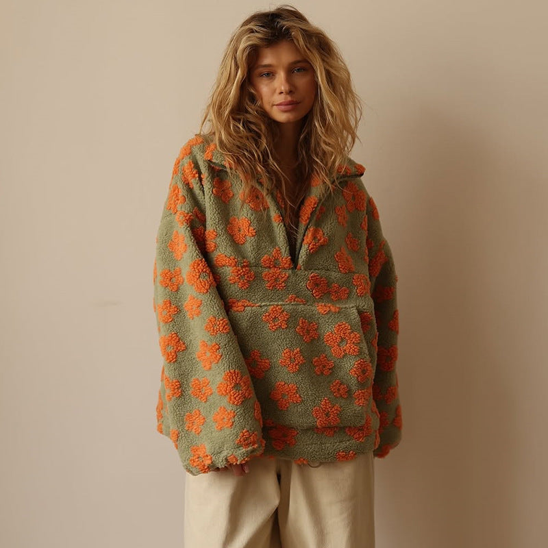 Lydia | Floral Quarter Zip Sweater
