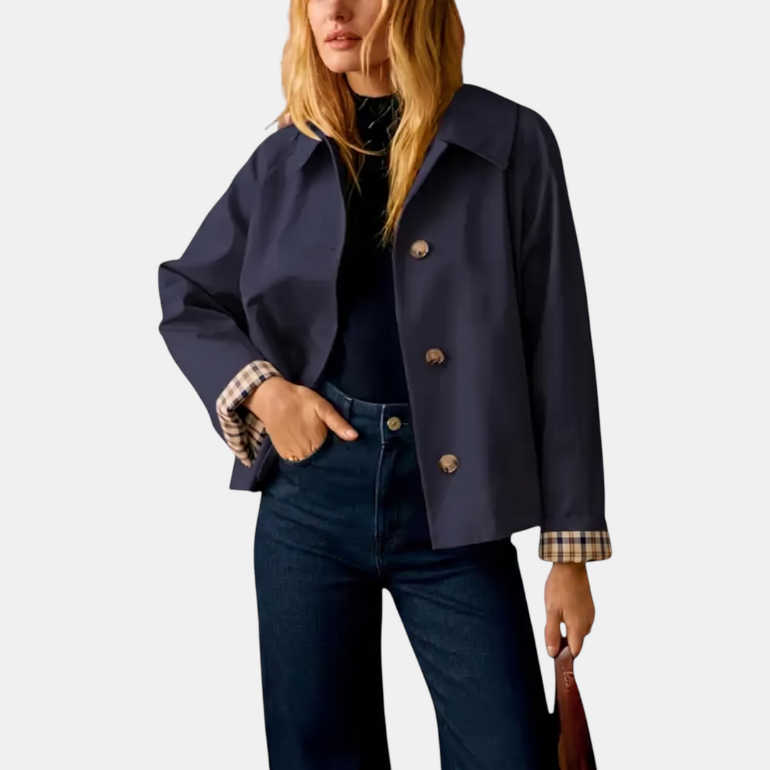 Sadie™ | Cropped Trench Coat Lapel Button Front Jacket