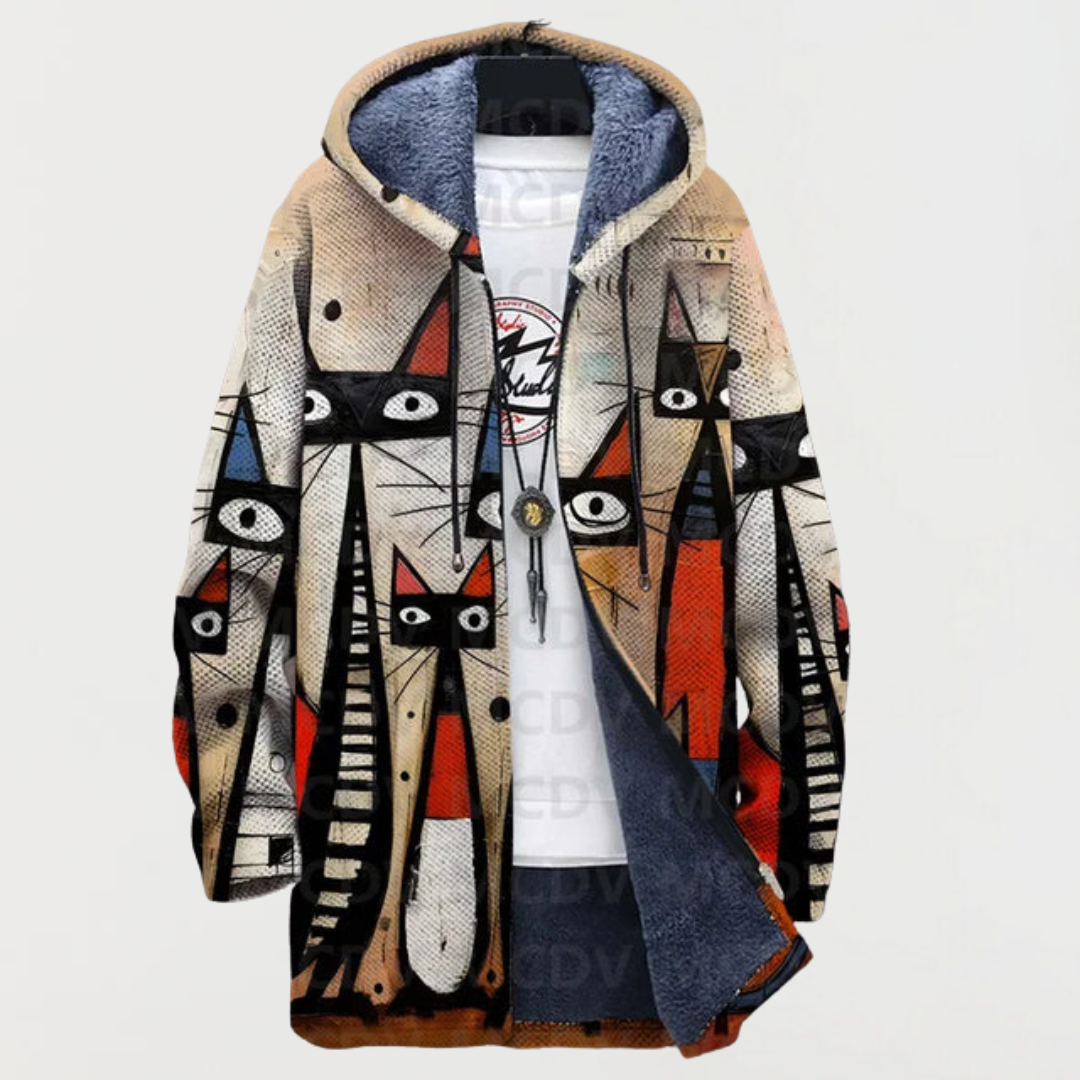 Ellis | Mantel mit Abstraktem Muster und Katze