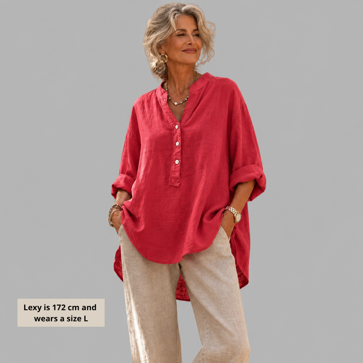 Veronique™ | Cotton-Linen V-Neck Blouse