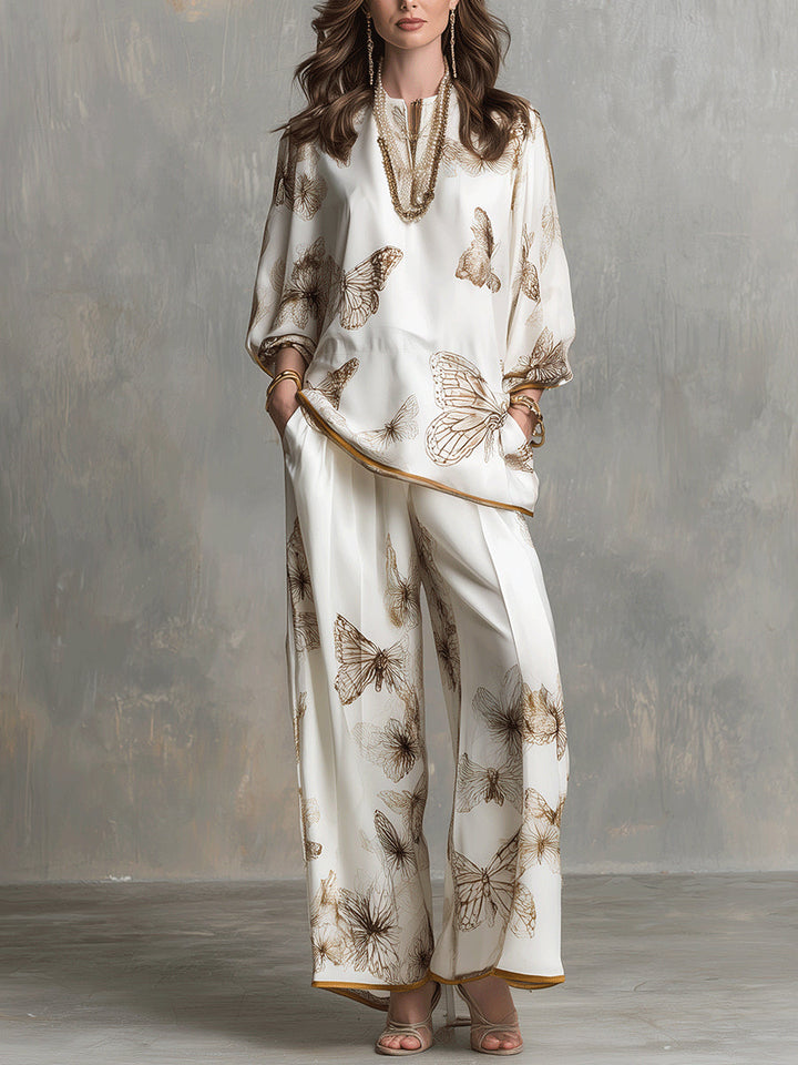 Ivory | Satin V-Neck Butterfly Set