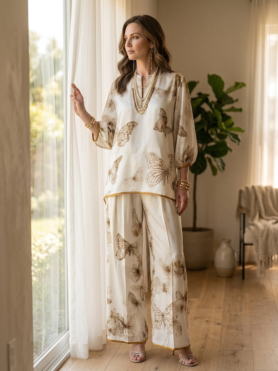 Ivory | Satin V-Neck Butterfly Set