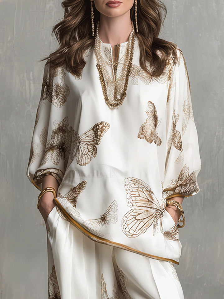 Ivory | Satin V-Neck Butterfly Set