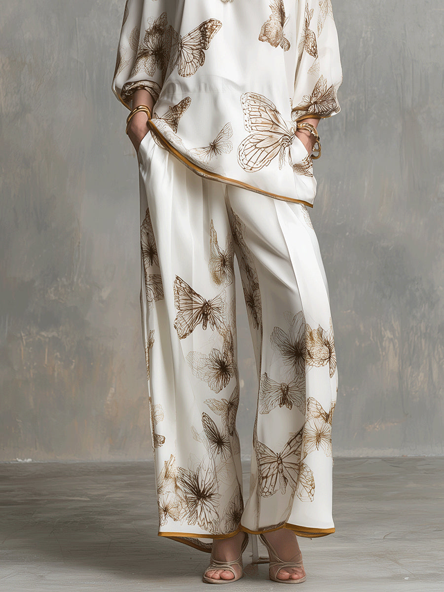 Ivory | Satin V-Neck Butterfly Set