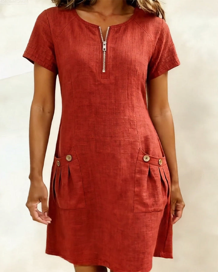 Fiona | Cotton Dress with Zipper Pocket