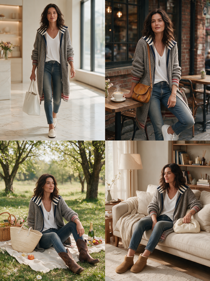 Women's Vintage Color-Block Striped Zip-Up Cardigan
