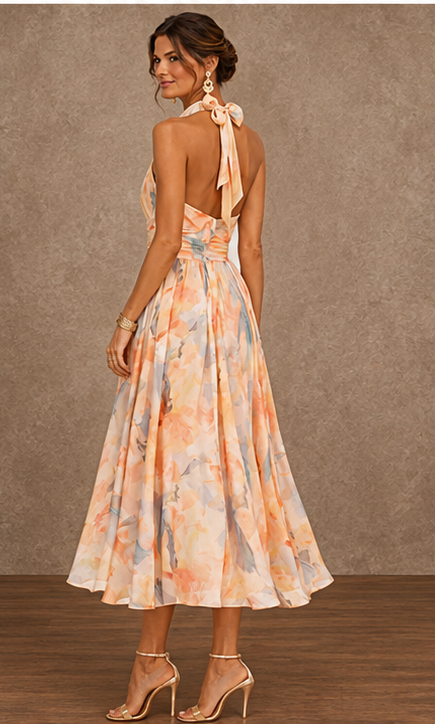 Lily | Halter Watercolor Print Maxi Dress for Women