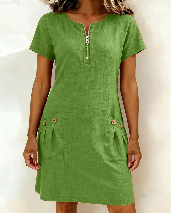 Fiona | Cotton Dress with Zipper Pocket