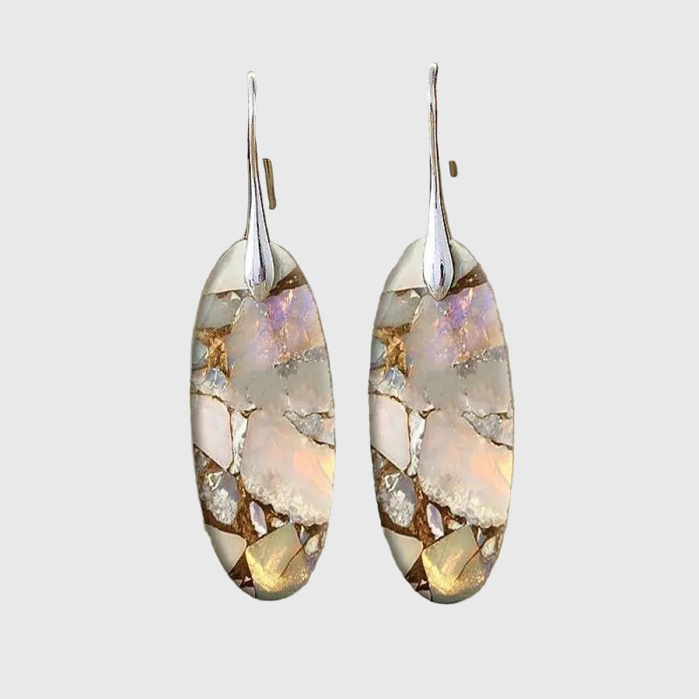Vintage Oval Stone Earrings Made from Natural Materials