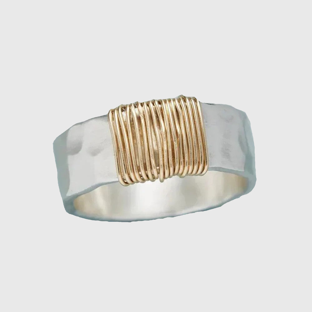 Vintage Silver Ring with Golden Threads