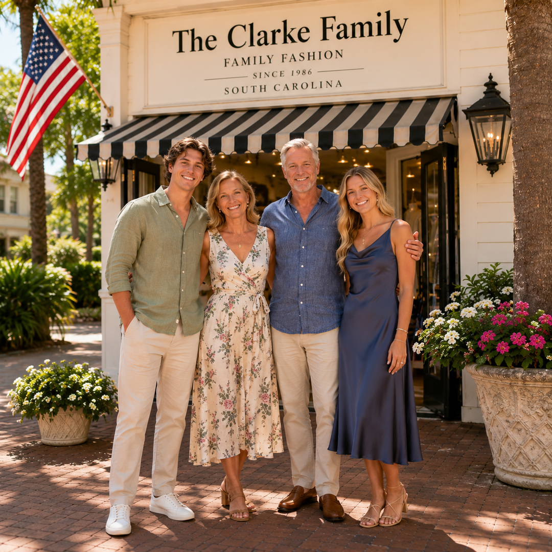 The Clarke family outside their South Carolina boutique