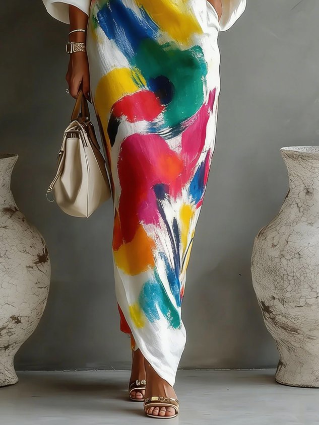 Shelley™ | One-Shoulder Abstract Print Maxi Dress