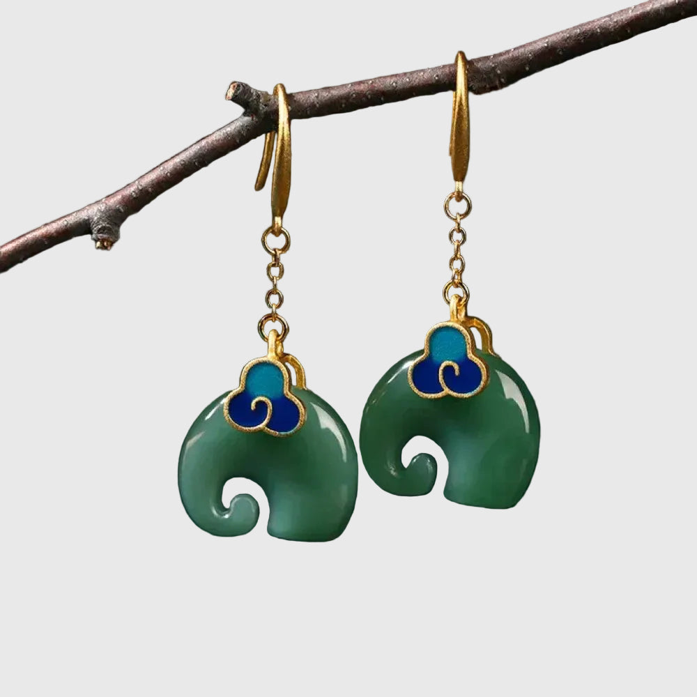 Retro Green Elephant Earrings