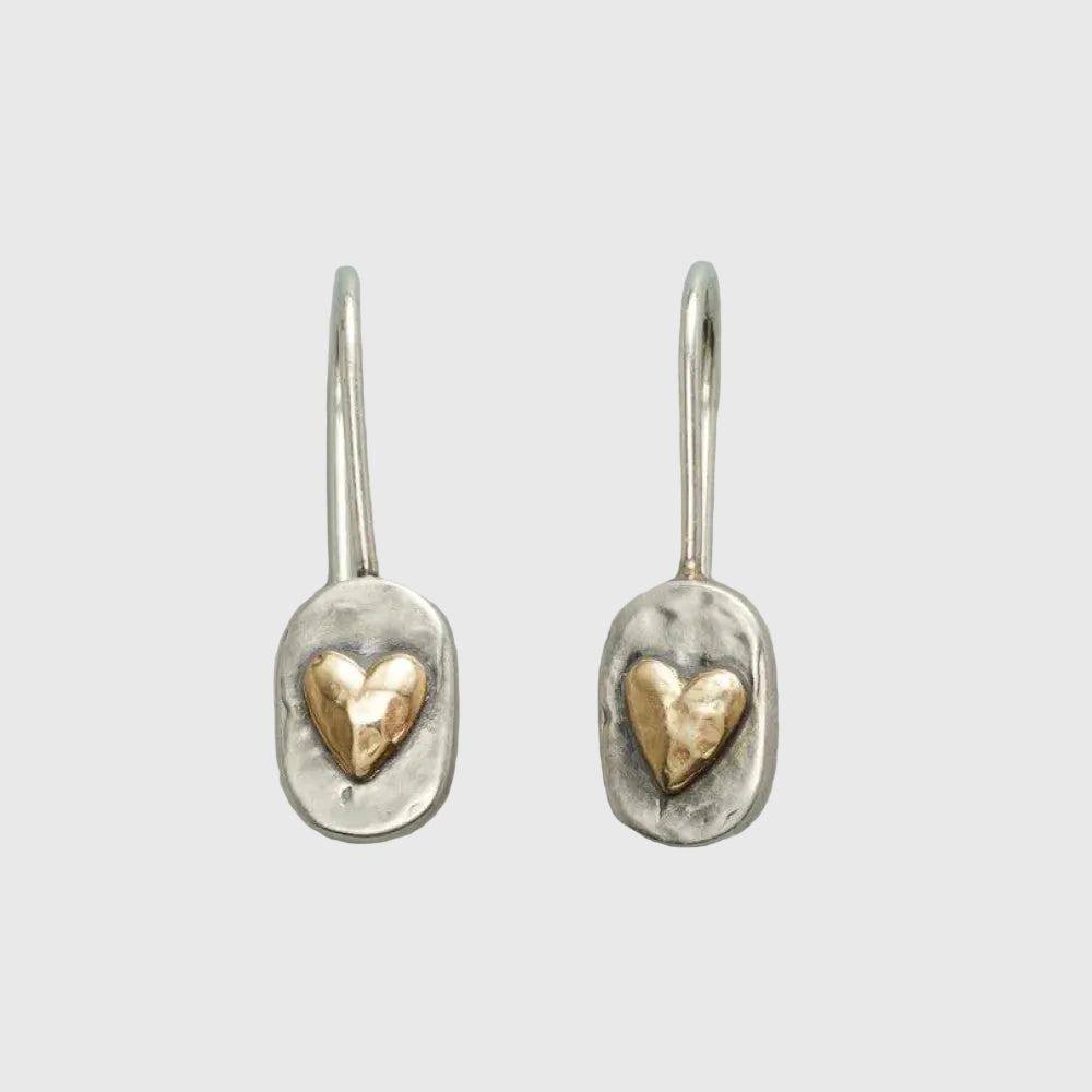 Vintage Silver Earrings with Golden Heart