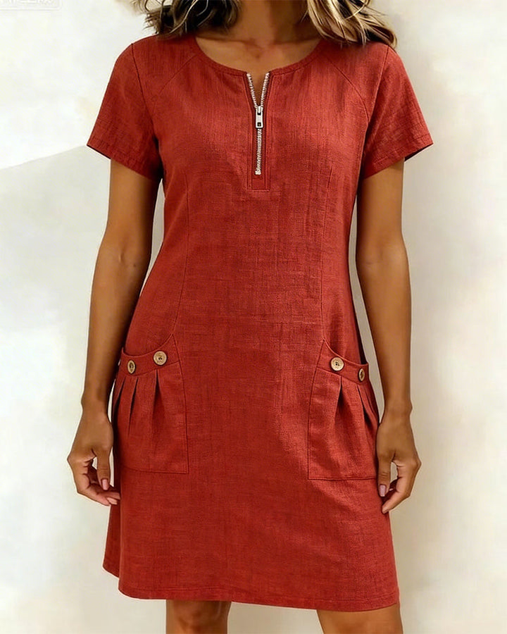 Fiona | Cotton Dress with Zipper Pocket