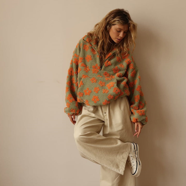 Lydia | Floral Quarter Zip Sweater