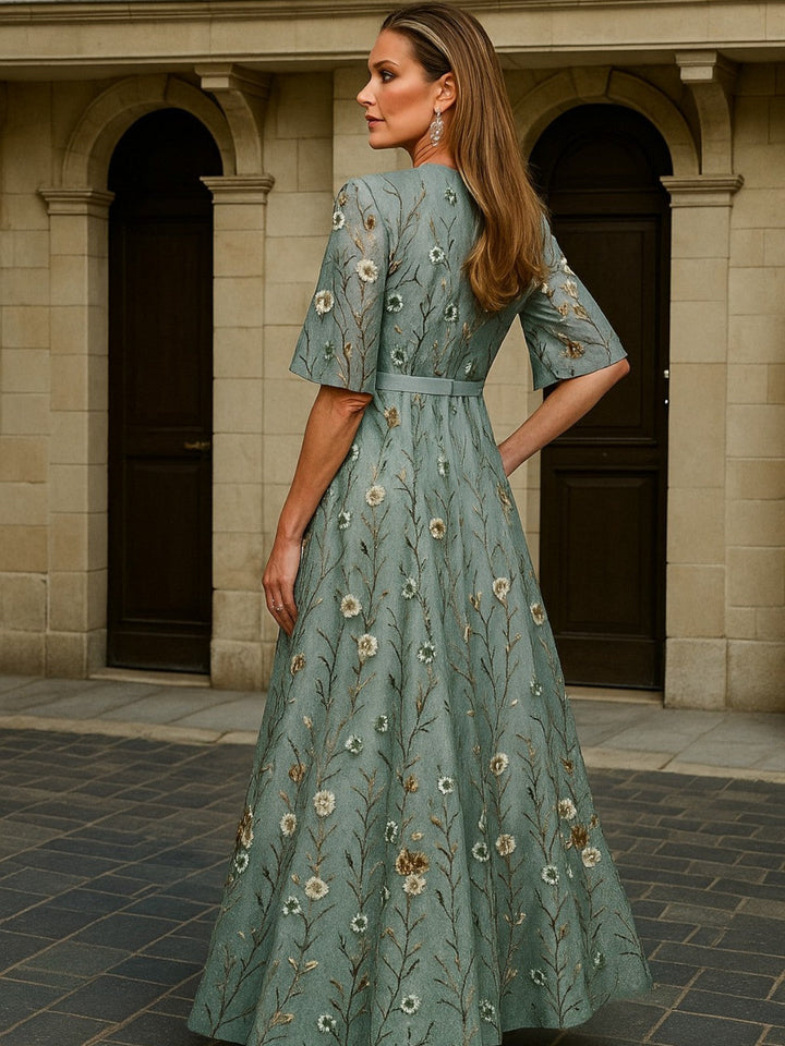 Hazel | Elegant V-Neck Belted Boho Maxi Dress