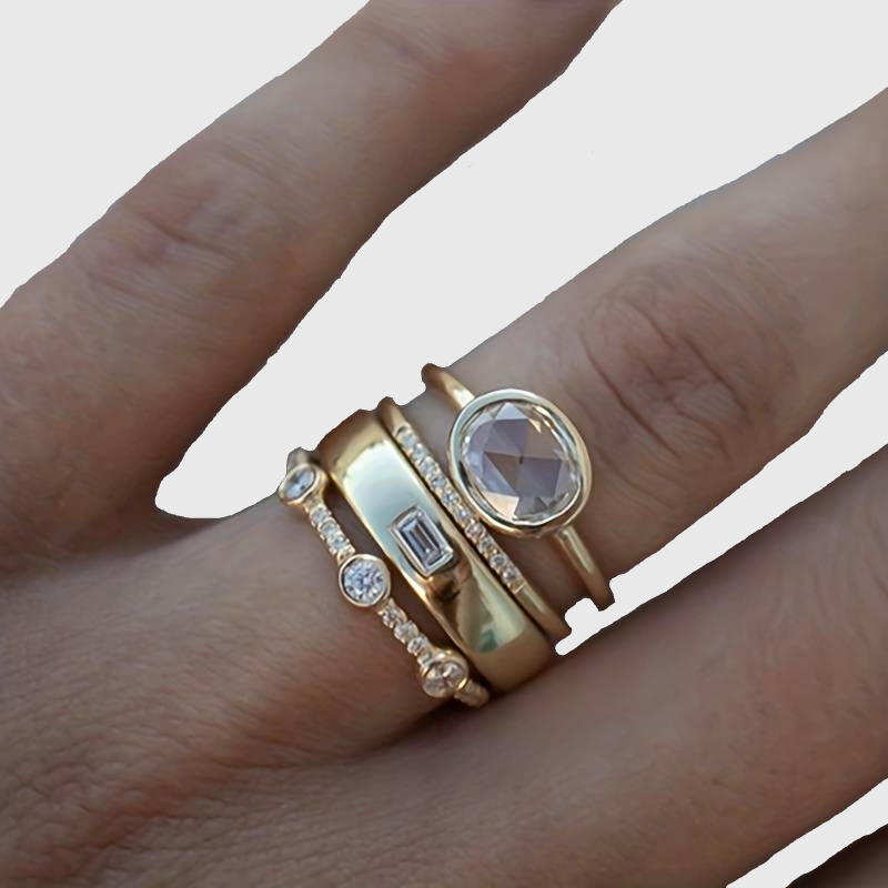Vintage Gold & Zirconia Ring Set