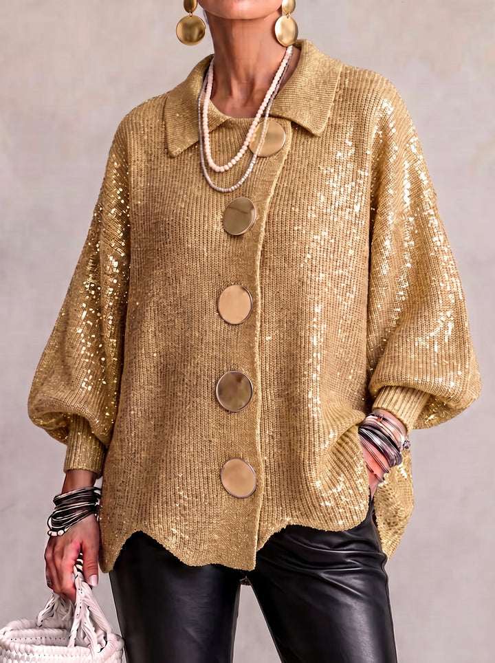 Isaline™ | Oversized Collared Cardigan With Large Metal Buttons