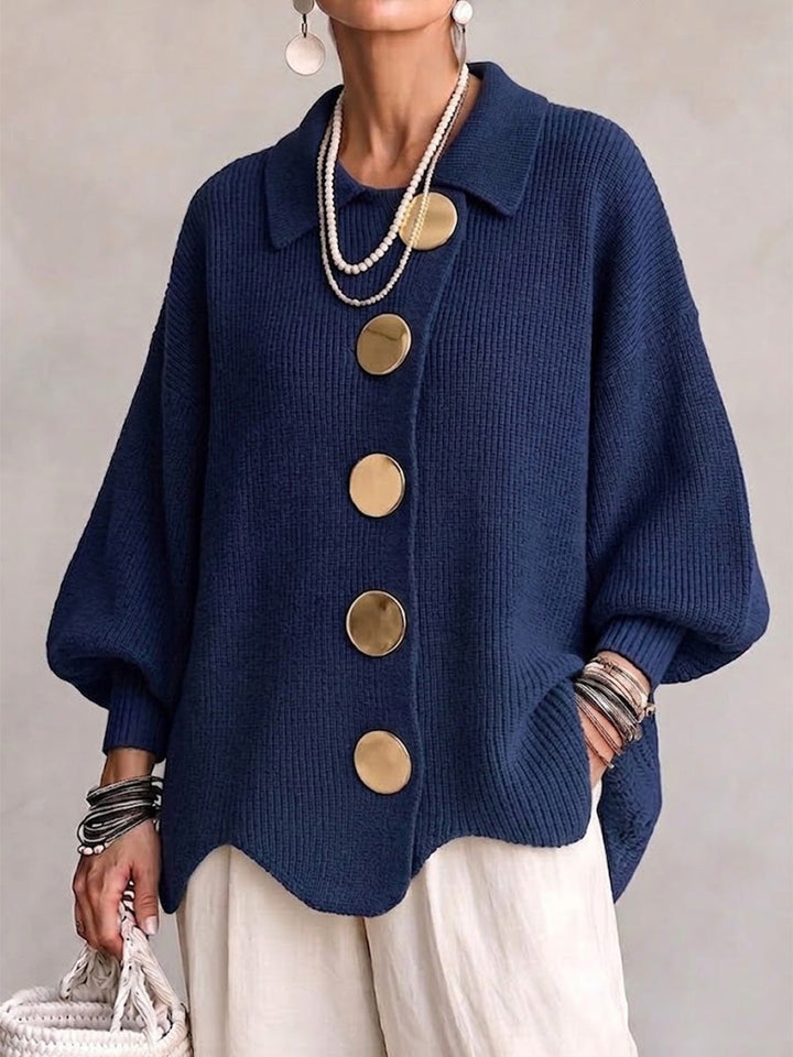 Isaline™ | Oversized Collared Cardigan With Large Metal Buttons