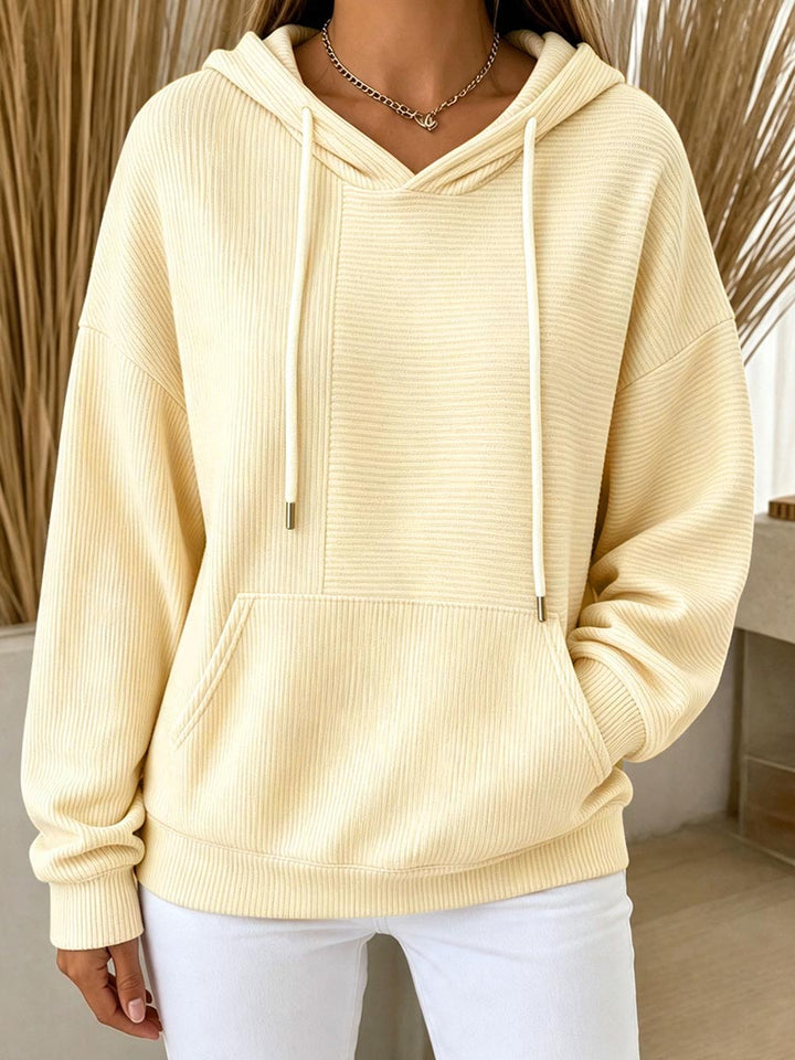 Nancy | Ribbed Knit Pullover Hoodie With Kangaroo Pocket