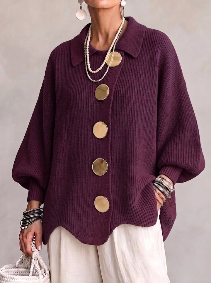 Isaline™ | Oversized Collared Cardigan With Large Metal Buttons
