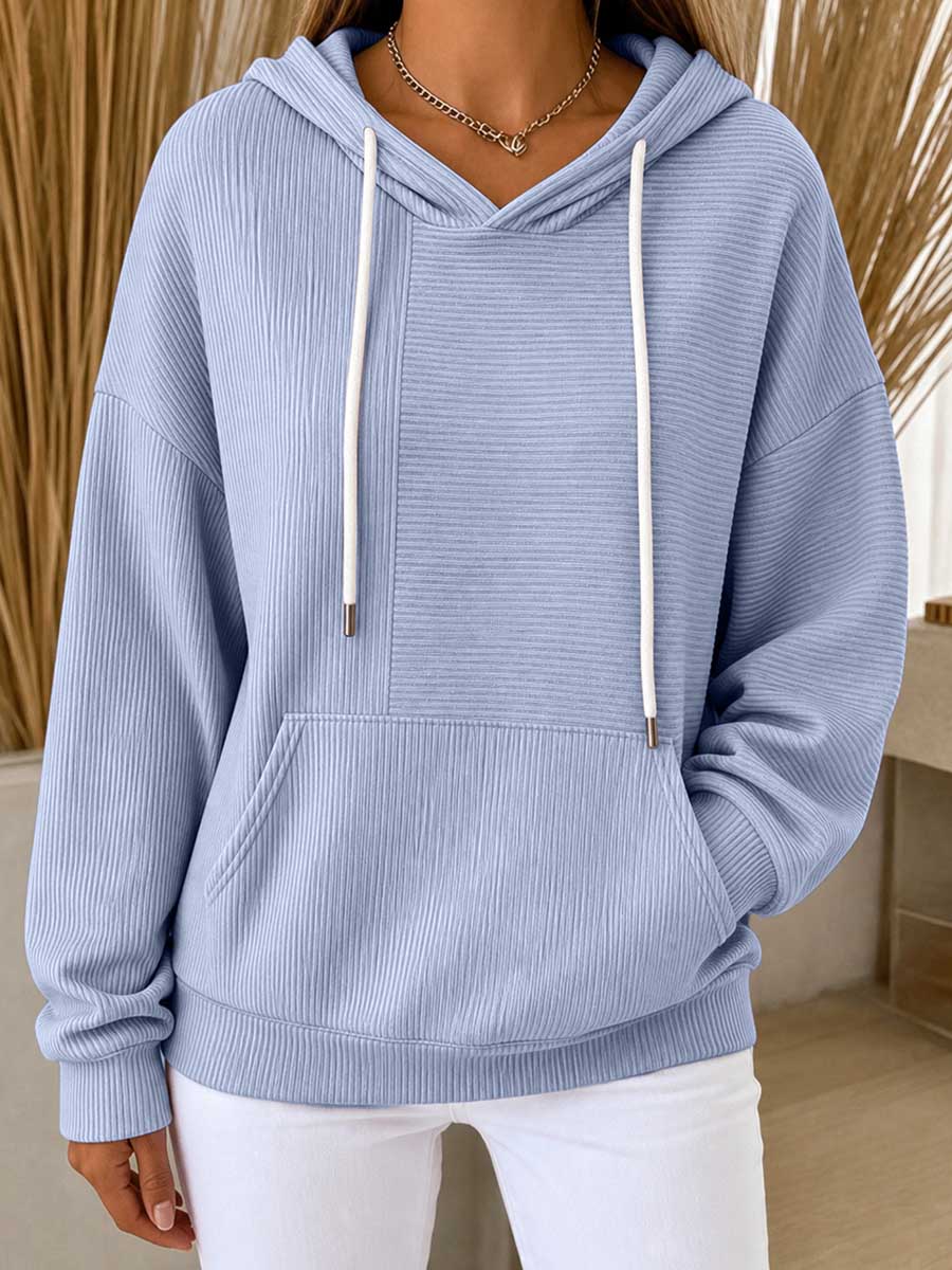 Nancy | Ribbed Knit Pullover Hoodie With Kangaroo Pocket