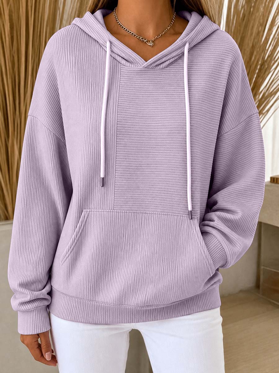 Nancy | Ribbed Knit Pullover Hoodie With Kangaroo Pocket