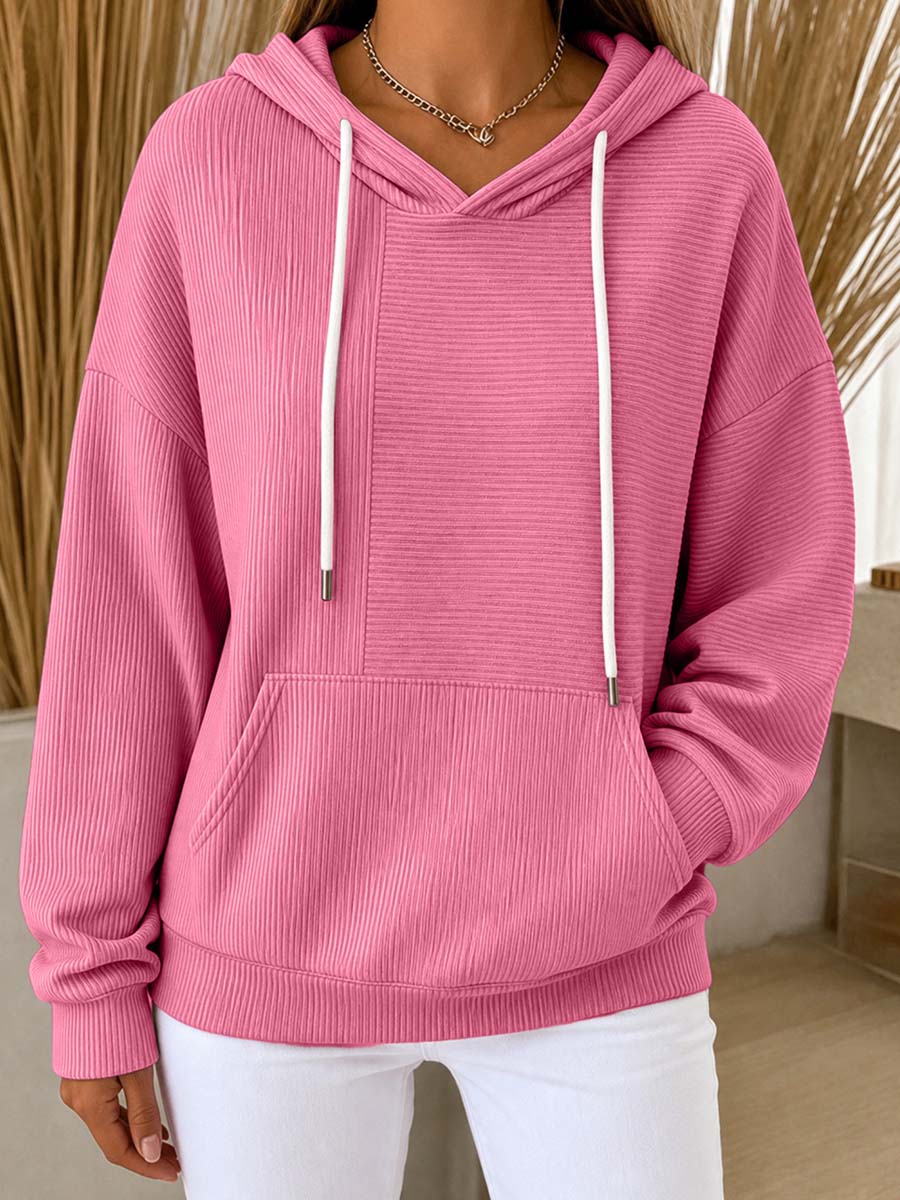 Nancy | Ribbed Knit Pullover Hoodie With Kangaroo Pocket