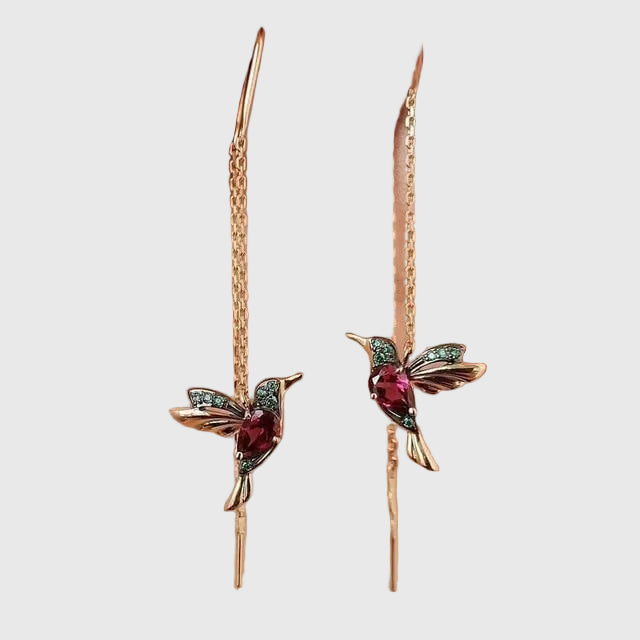 Hummingbird Earrings with Enamel and Zirconia