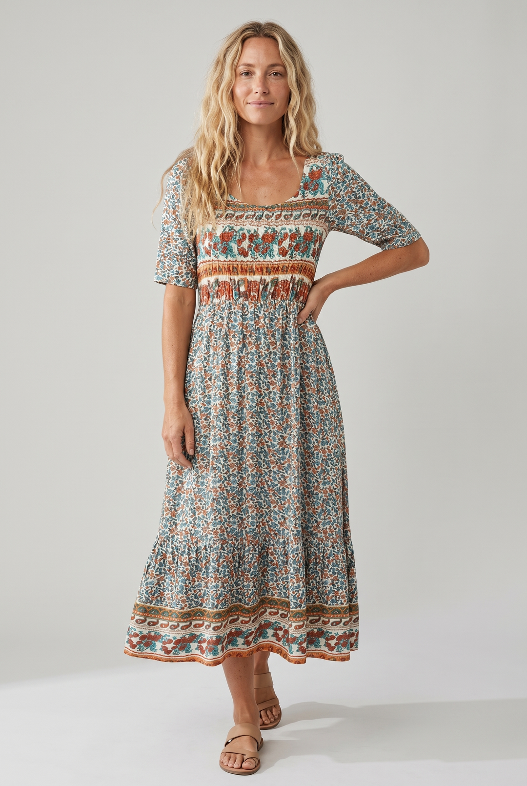 Luna | Boho Print Midi Dress
