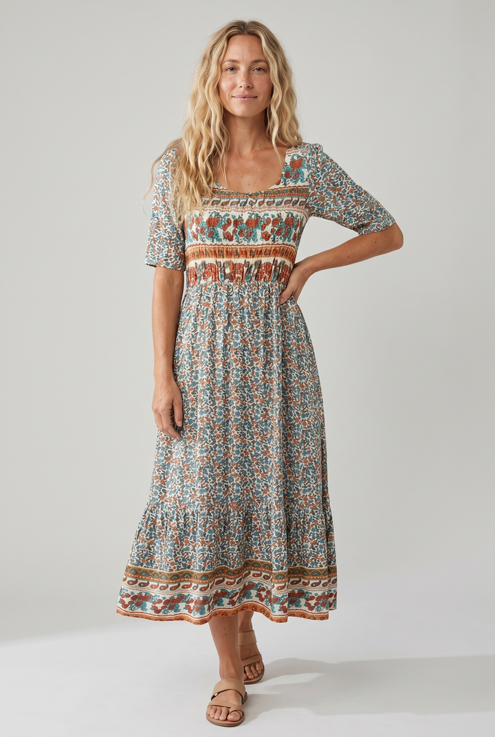 Luna | Boho Print Midi Dress