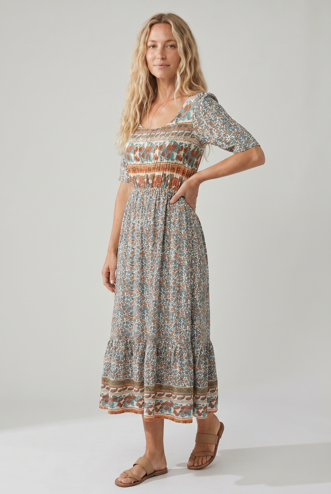 Luna | Boho Print Midi Dress