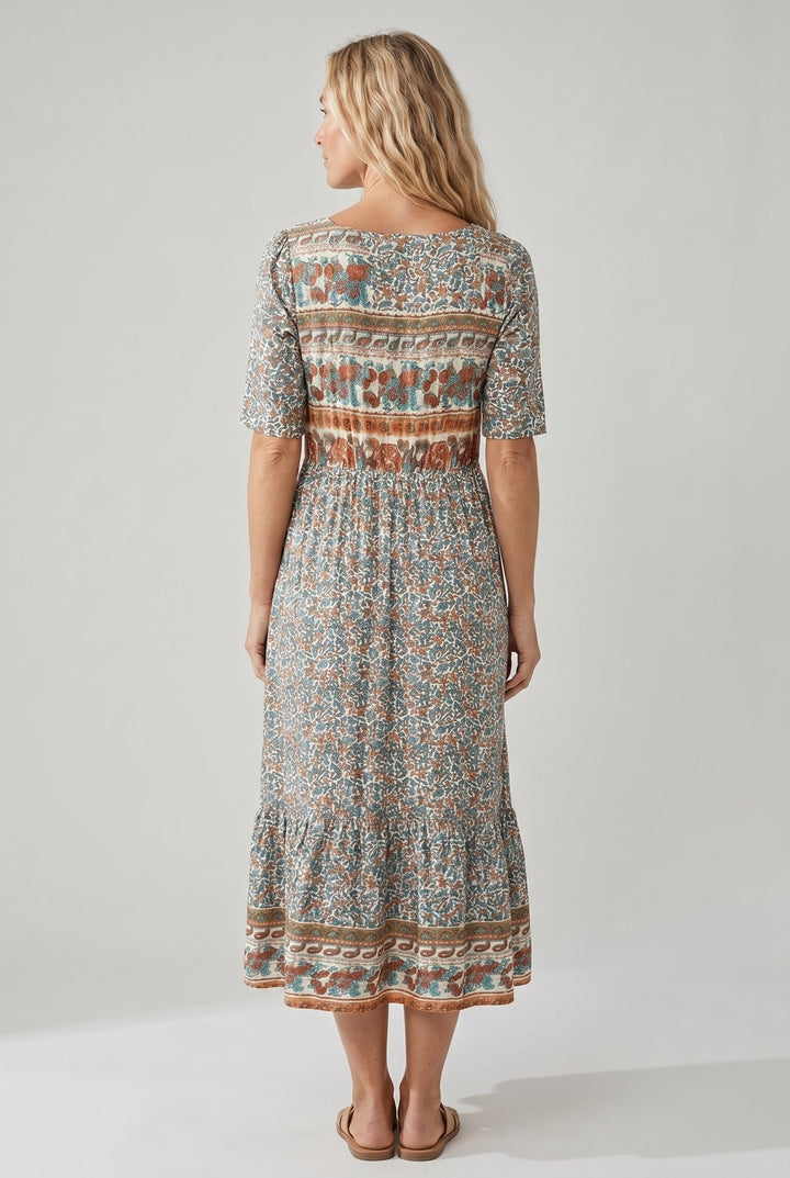 Luna | Boho Print Midi Dress