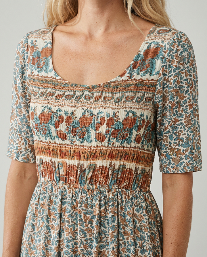 Luna | Boho Print Midi Dress
