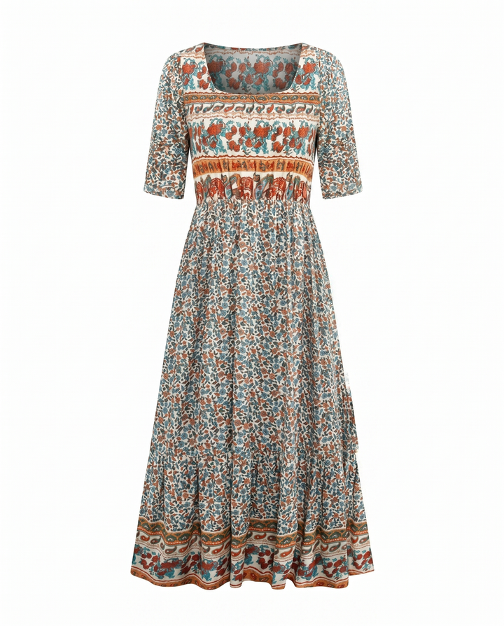 Luna | Boho Print Midi Dress