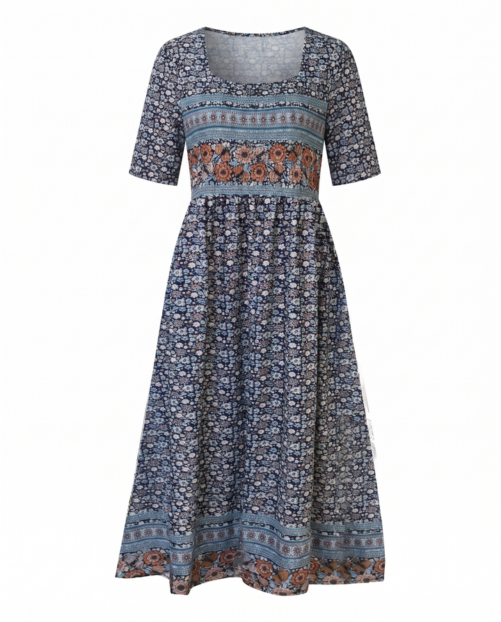 Luna | Boho Print Midi Dress