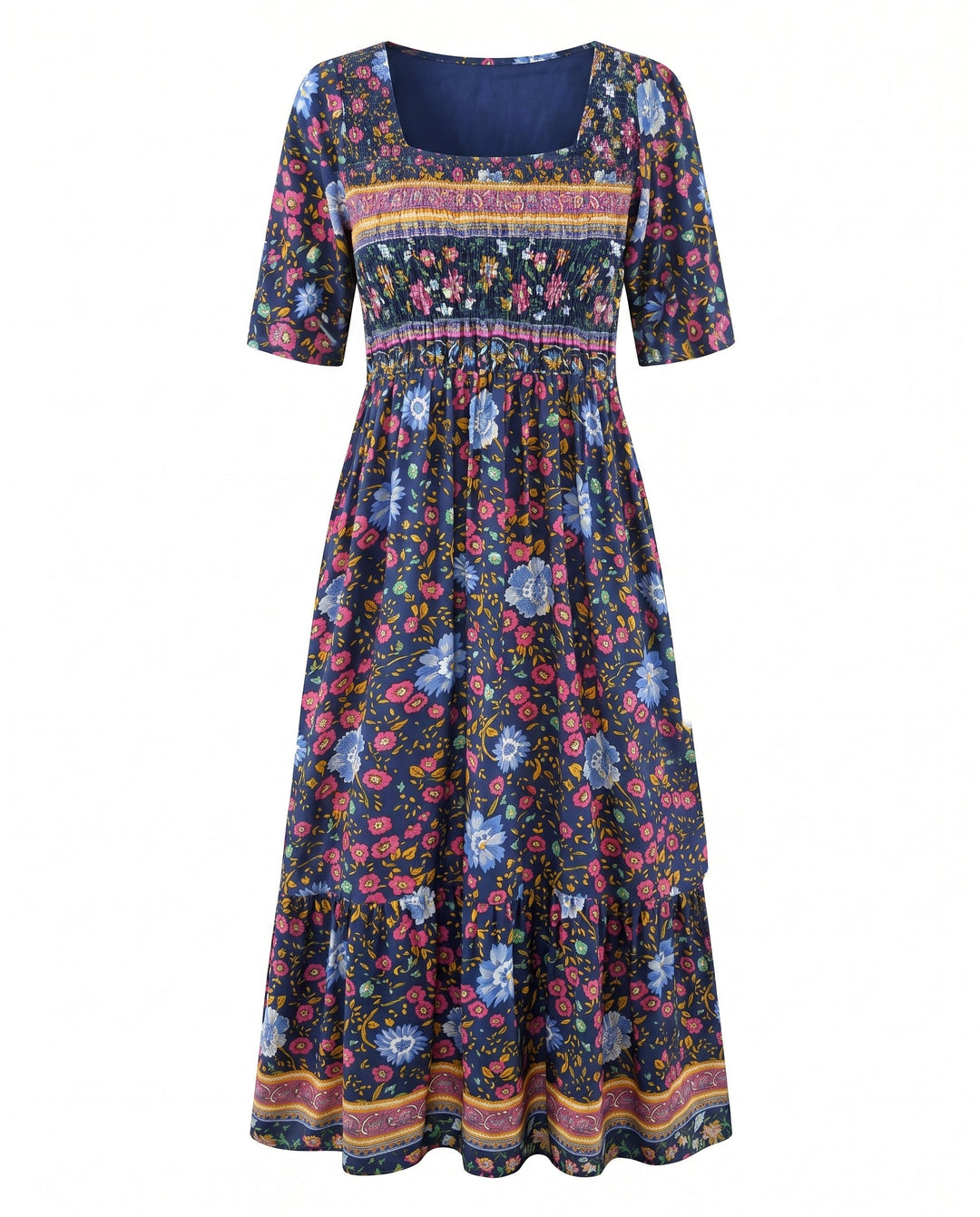 Luna | Boho Print Midi Dress